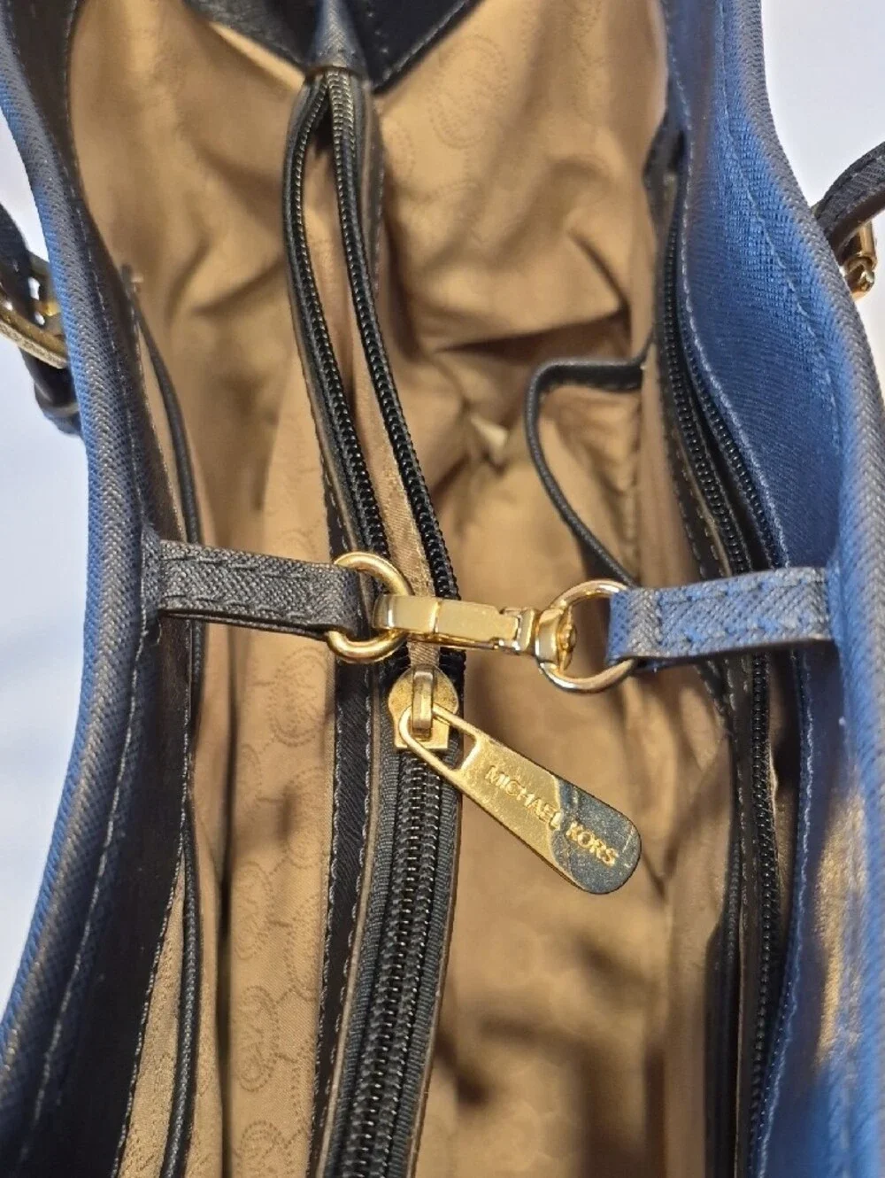 Michael Kors Navy Saffiano Leather Tote with Gold Accents
